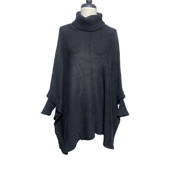 Turtleneck Black  Shawl Poncho Sweater One Size Fits Most - Picture 4 of 4